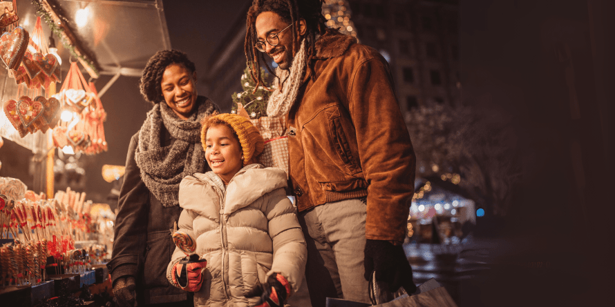 Community holiday drive and market where residents donate food and funds to local charities.